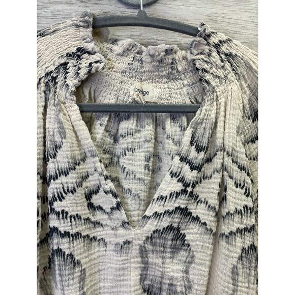 Porridge Clothing By Anthropologie Top XS Textured Puff Sleeves V Neck - Picture 4 of 12